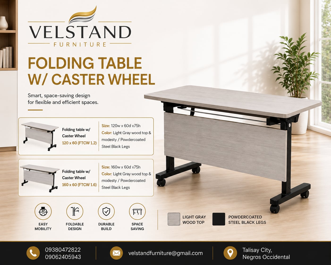 Velstand Furniture folding table ad