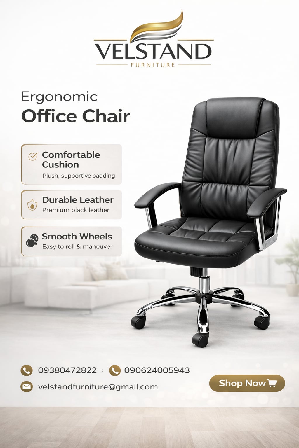 Velstand Furniture ergonomic office chair ad