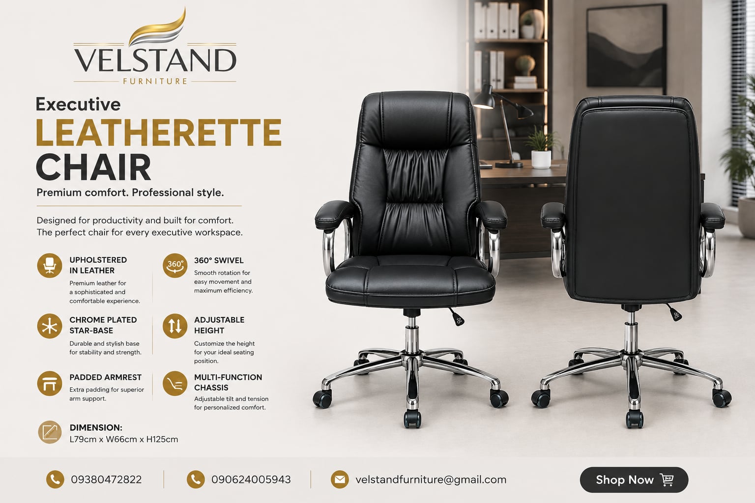 Velstand Furniture executive leatherette chair ad